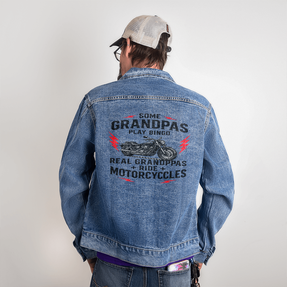 Real Grandpas Ride Motorcycles" – Men's Custom Denim Jacket