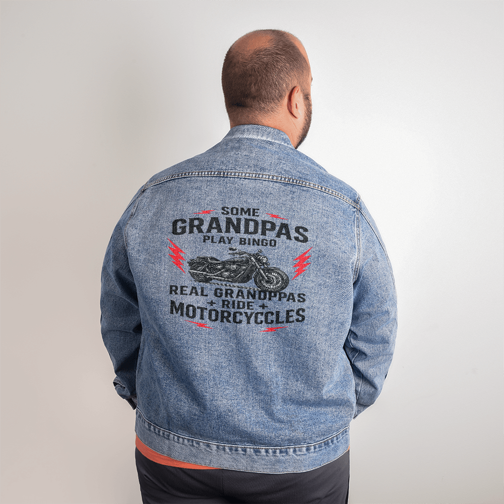 Real Grandpas Ride Motorcycles" – Men's Custom Denim Jacket