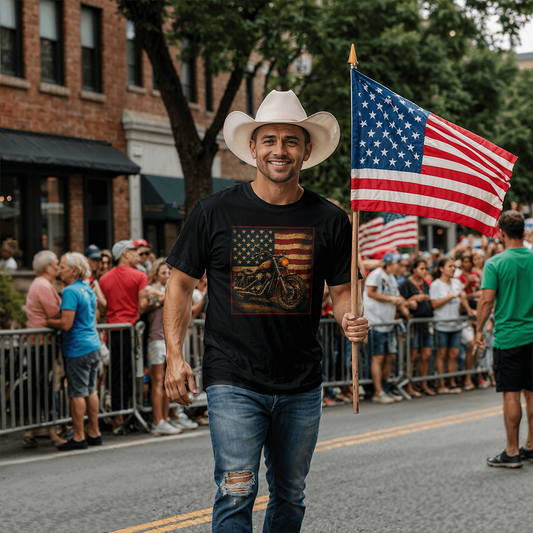 American Rider" – Vintage Biker Flag Tee