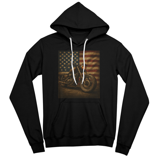 USA Flag Retro Biker" – Premium Fleece Pullover Hoodie