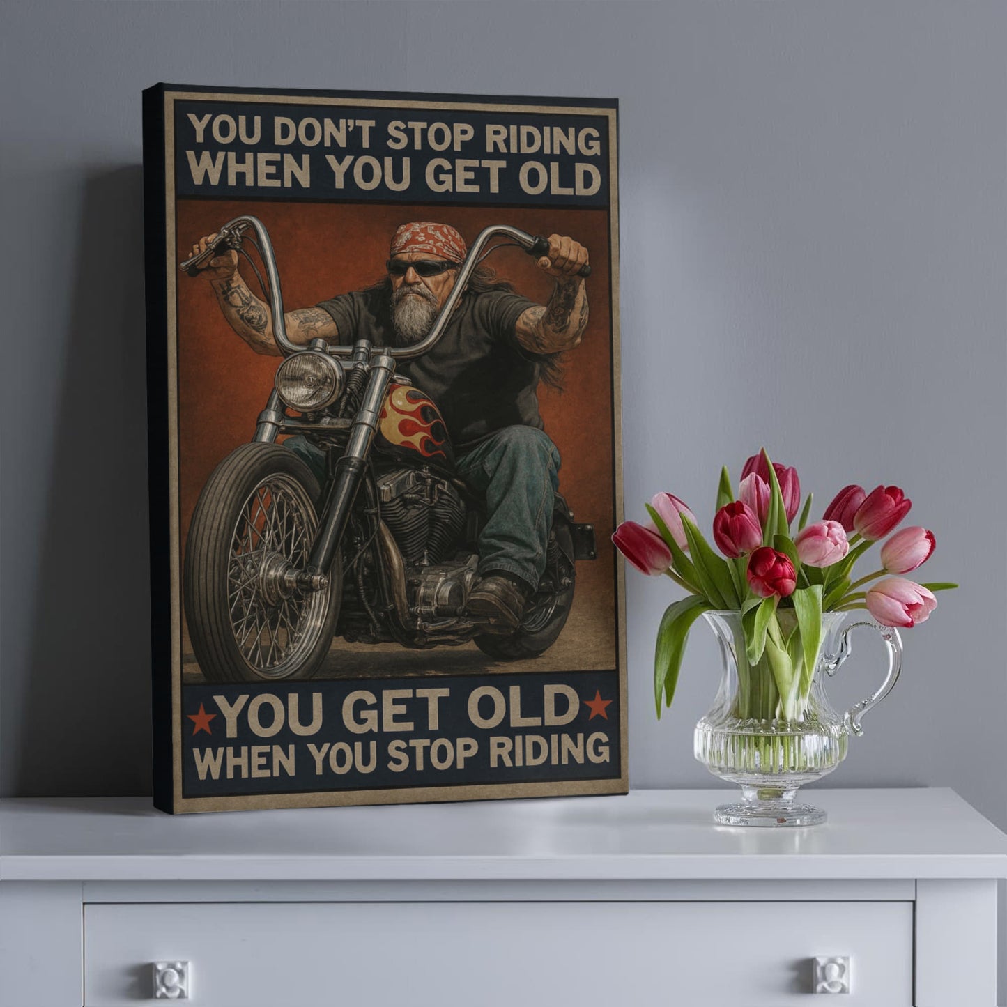 You Don’t Stop Riding – Gallery Wrapped Biker Canvas – Available in 16"x12" & 24"x16"