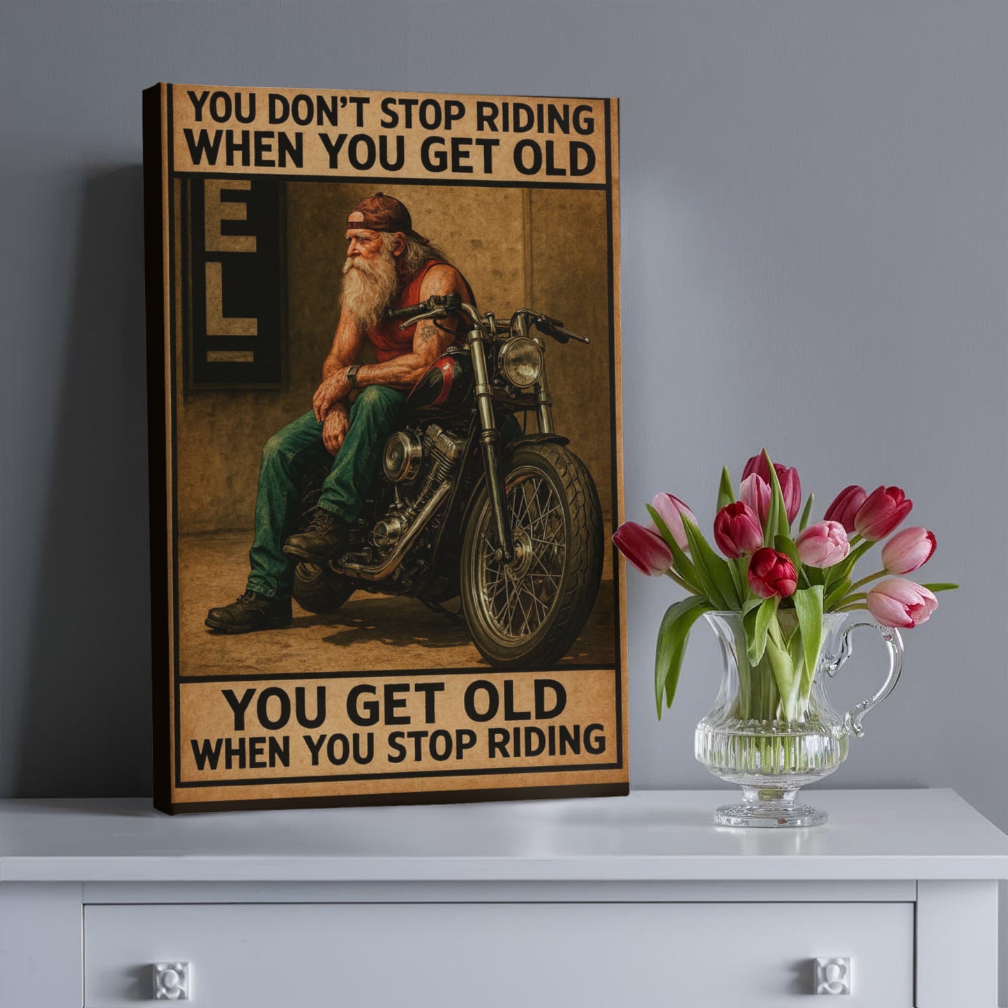 You Don’t Stop Riding – Gallery Wrapped Biker Canvas – Available in 16"x12" & 24"x16"