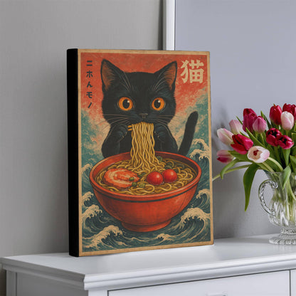 16" x 20" – Anime Cat Ramen – Japanese Wall Art Canvas ( Ready to hang)