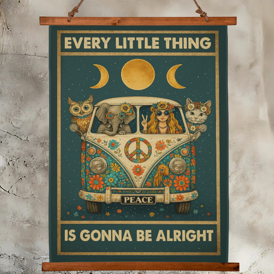 36”x26” – “Every Little Thing is Gonna Be Alright” Boho Wall Tapestry with Vintage Wood Frame