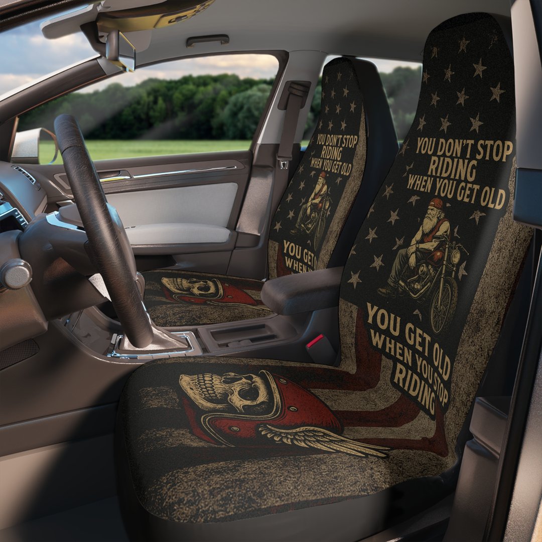 You Don’t Stop Riding” – Biker Car Seat Covers (2-Pack)