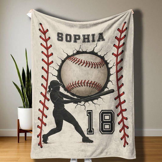 Personalized Baseball Blanket – Add Name & Number
