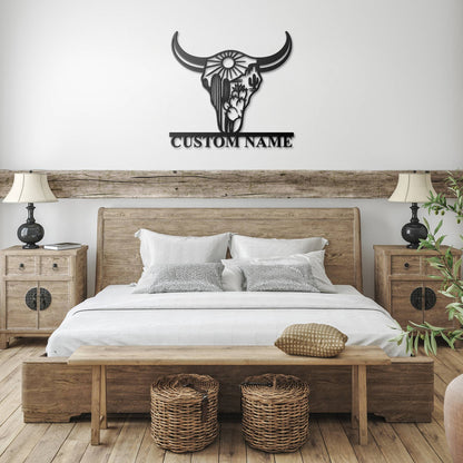 Custom Longhorn Skull Metal Sign