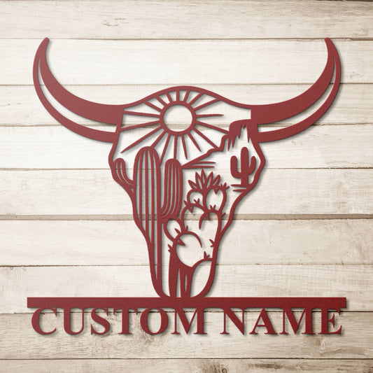 Custom Longhorn Skull Metal Sign